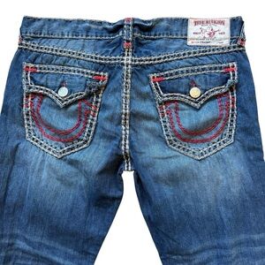 RARE VTG Y2K True Religion Mens Dark Desire Red Tan Rope Stitch Jeans 40x32
